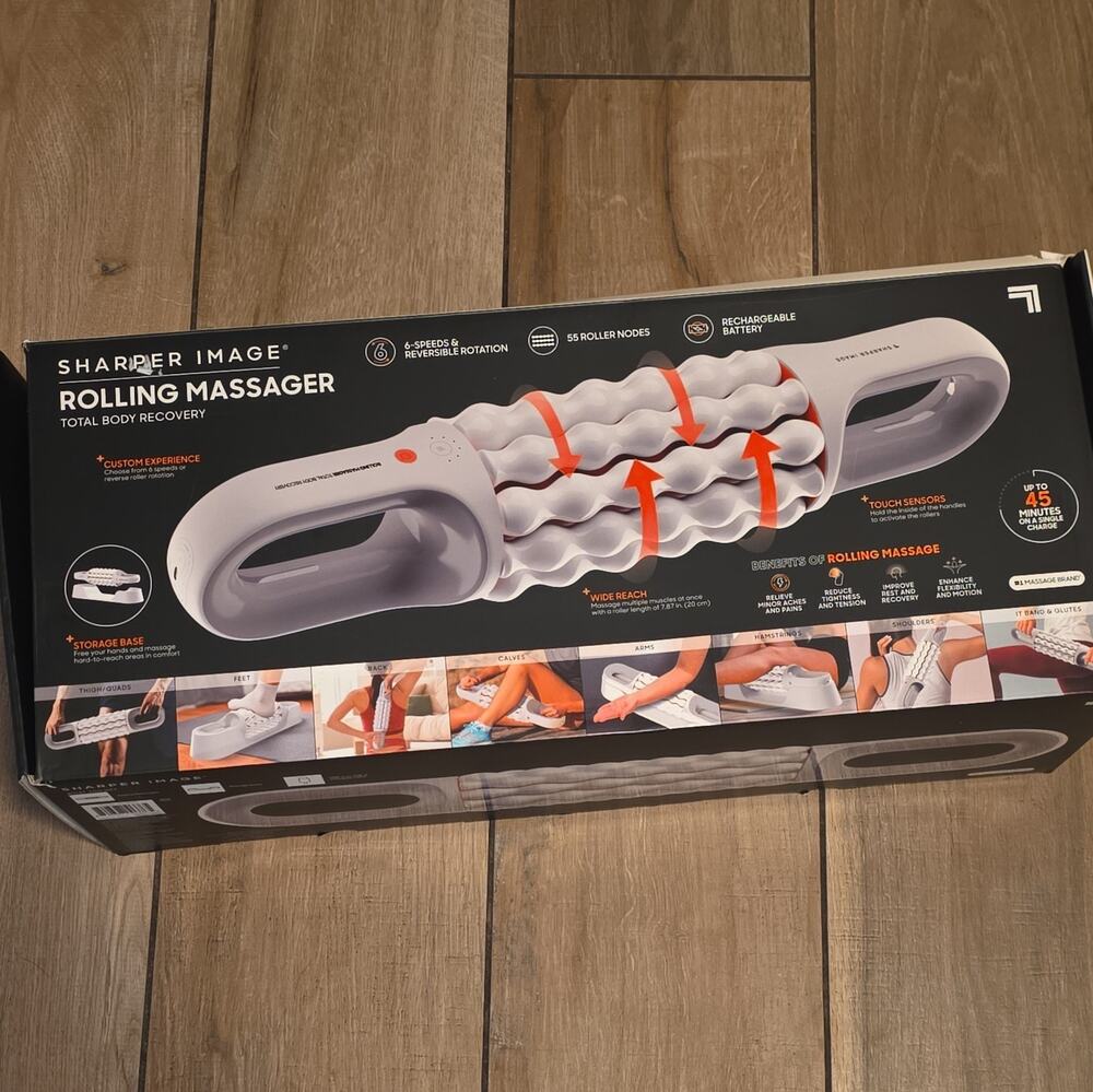 Sharper Image Rolling Massager Rechargeable 6-Speeds Total Body Recovery White